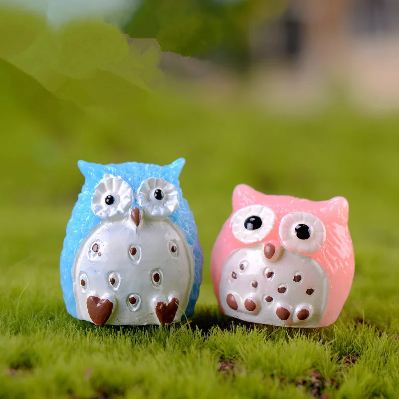 Micro Landscape Figurines Lovely Mini Owls DIY Resin Crafts Miniatures Garden Flower Plant Pot Decoration Dollhouse Toys Statue