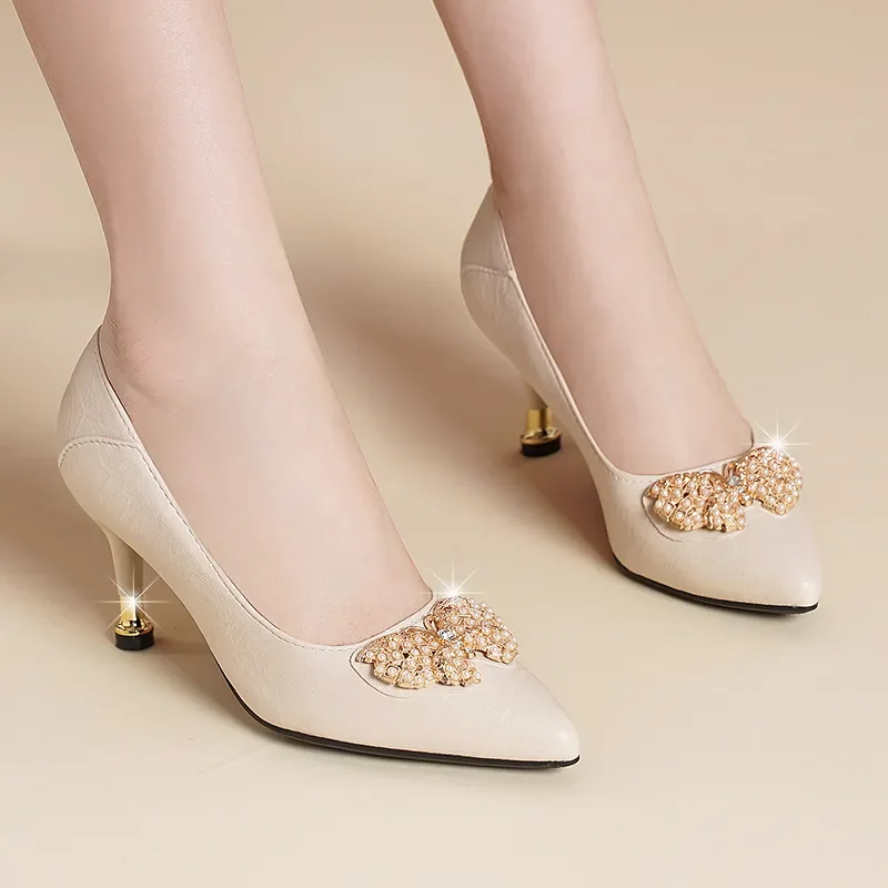 Damenschuhe, elegant, schwarz, mit Schleife, Kristall, High Heels, modisch, elegant, Frühling, Sommer, Stiletto, B692 – Detail 5