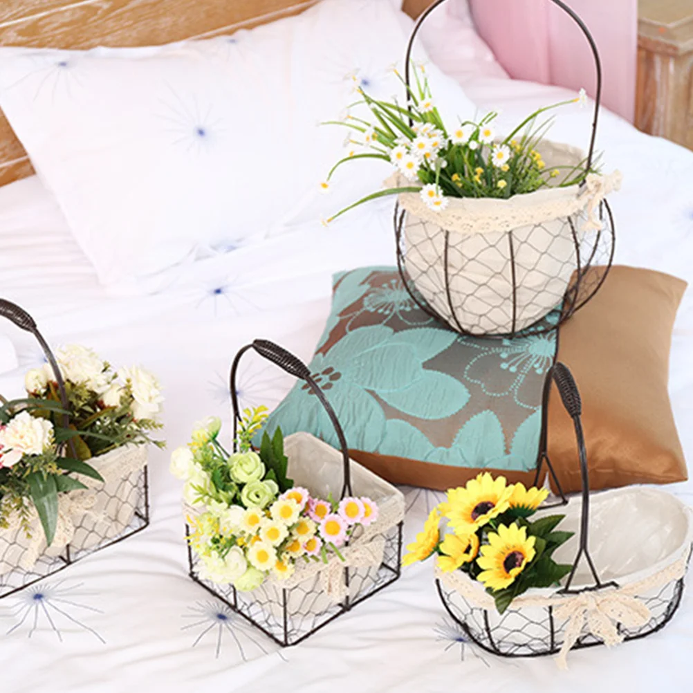 

1Pcs Linen Iron Art Storage Basket Light Grey Multi-Purpose Hand Basket for Flower Succulent Plant Holder Home Garden