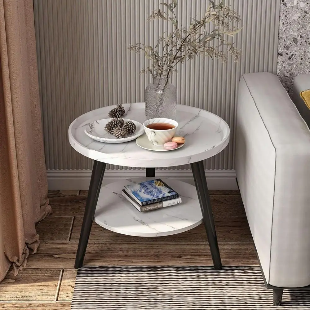 

Round Small End Table 23.6x18.8, Side Table or Living Room, or Small Spaces, Century ern Nightstand, Suitable or Bedroom, Balcon