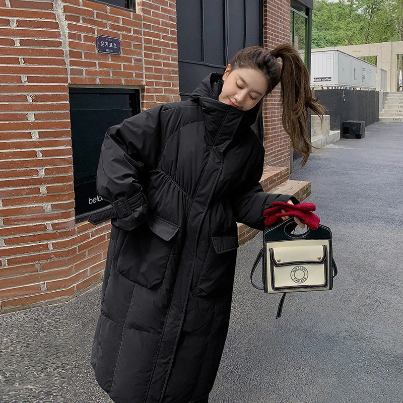 New Cotton Coat Women Winter Dress Hooded Stand-up Collar Korean Version Padded Jacket Female Long Thick Keep Warm Bread Service