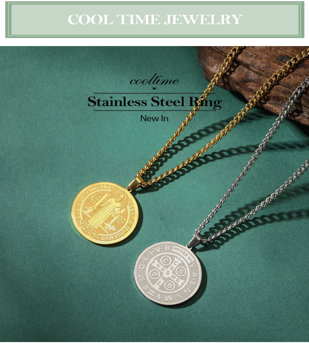 COOLTIME Saint Benedict Medaille Halskette Edelstahl katholischen Medaillon Anhänger Halsreif Vintage San Benito Amulett Schmuck Geschenk – Detail 2
