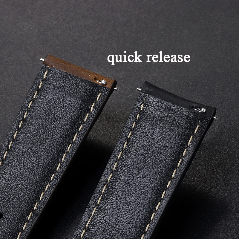 Stitching Cowhide Strap 14/16/18/20/22/24mm for Huawei Watch GT4/GT3 46mm Bracelets for Seiko Vintage Leather Butterfly Buckles