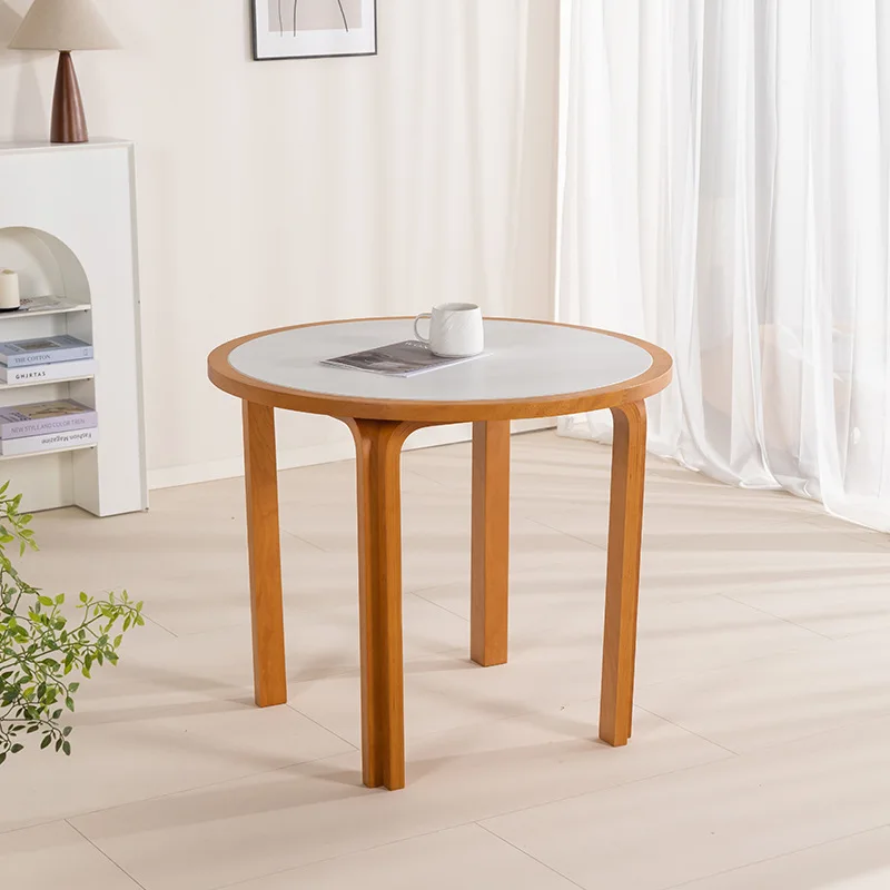 Retro solid wood rock slab dining table ins small apartment household rock slab round  dining
