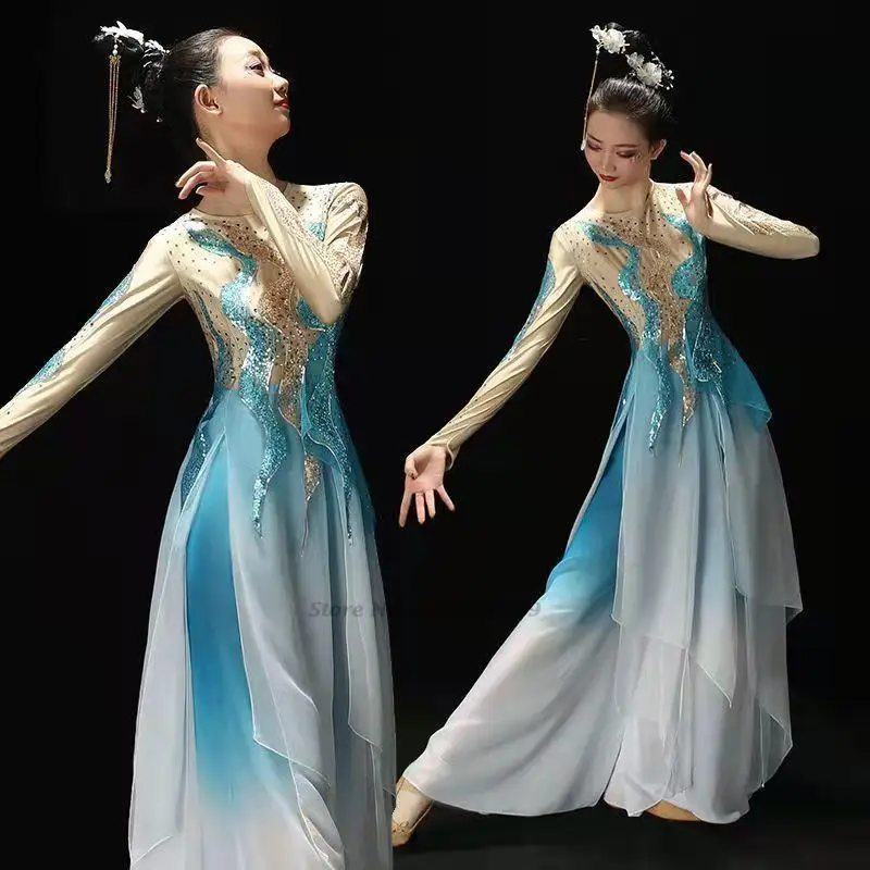 2024 women traditional chinese dance dress performance costume national dance costumes stage dress chinese hanfu sequins dress