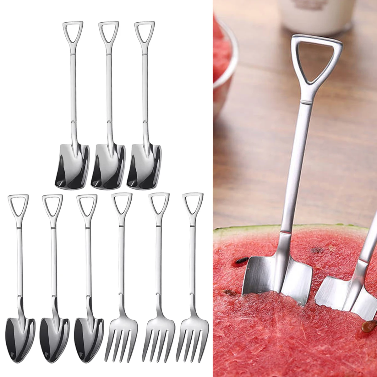 

9Pcs/Set Shovel Spoons Stainless Steel Tea Coffee Ice Cream Dessert Tableware Kitchen Accessories Outdoor Camping Picnick Tool