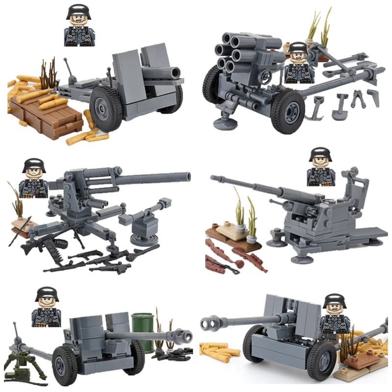 WW2 Military Building Blocks Solider Figures Gifts Weapons Guns Germany artillery Single Sided Figures Toys For Kids Mini Bricks