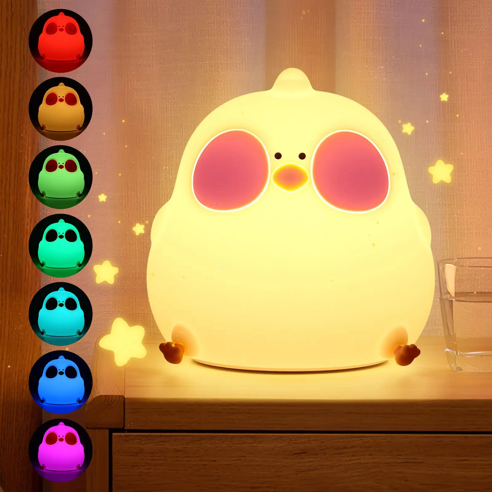 Luz LED de noche de dibujos animados para niños, lámpara de mesita de noche de silicona, recargable por USB, Sensor táctil, temporizador, regalo