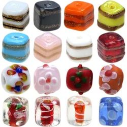 6PCS/Lot Square Shape Glass Lampwork Beads Classic Nostalgia Sands Multi-Color For Necklace/Earring Jewelry Making DIY Craft