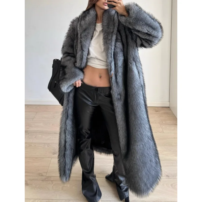 Luxury High Quality Vintage Long Faux Fur Coat Winter Women's Clothing Warm Fur Jackets Fluffy High Street Outerwear Dark Brown