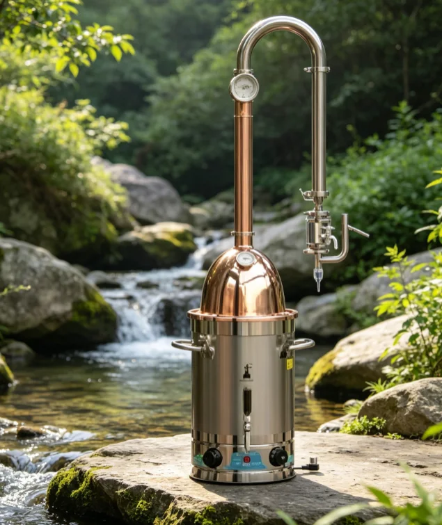 Copper Column Home Distilling Machine, Electric Heating Brewing Tool for DIY Spirits Rum Vodka Household Wine Making