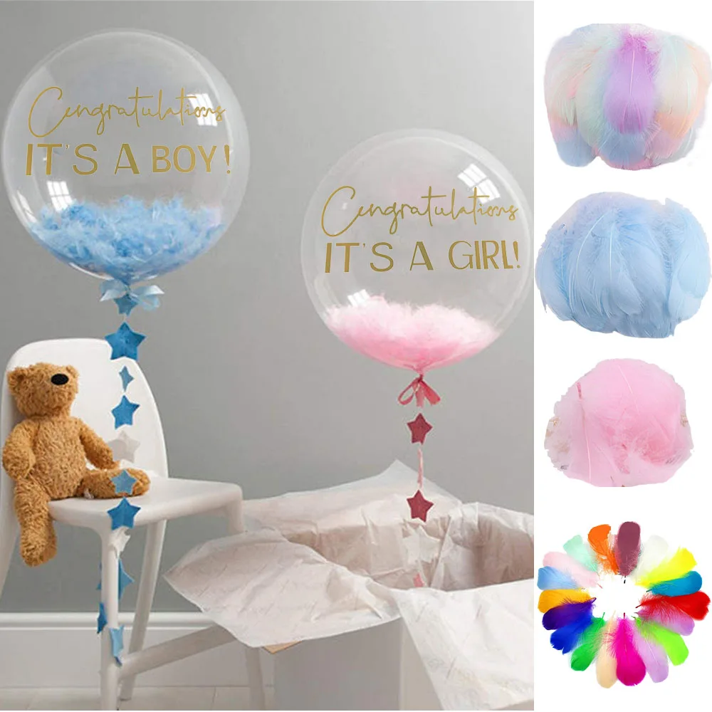 

Colorful Feathers for Transparent Bobo Ballons Filled Baby Shower Decor IT IS A BOY GIRL Ballons Birthday Wedding Decors Balloon