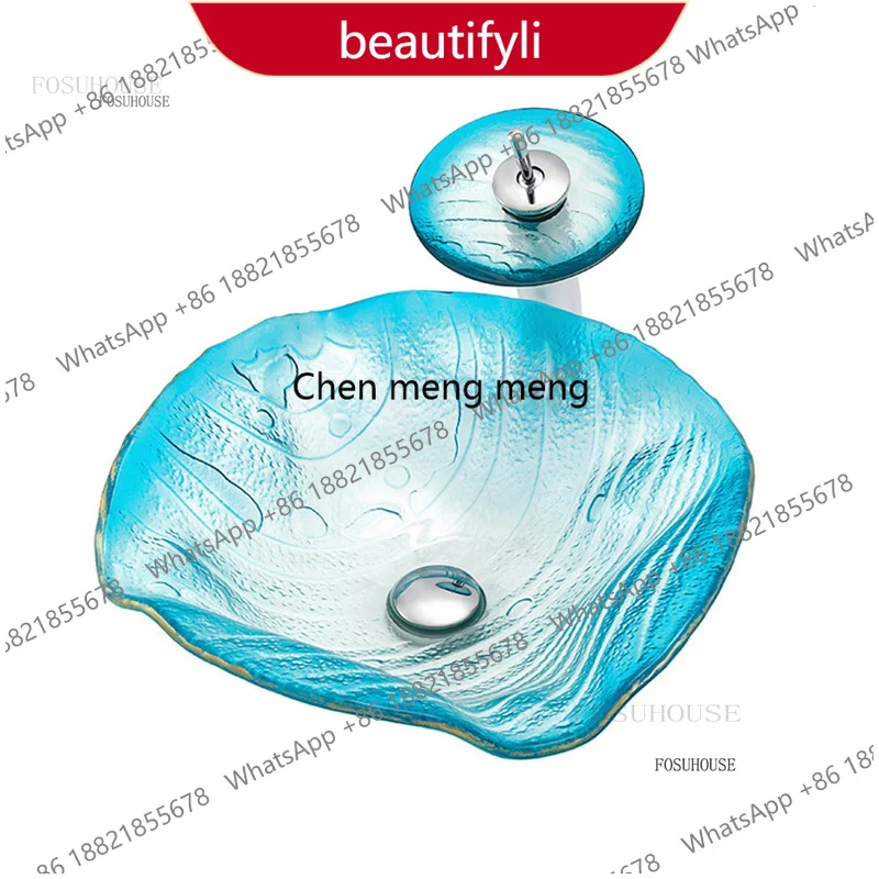 

a13 Nordic Blue Bathroom Sinks Home Light Luxury Toilet Basin Orange Creative Tempered Glass Wash basin Modern Bathroom Accessor