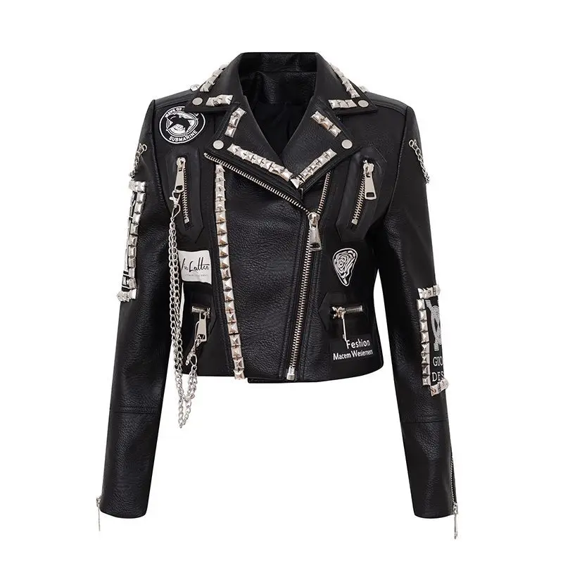 

Goth Slim Short Leather Jacket Winter Womens Coats Harajuku Fashion Tops Women Y2k Rivet Jackets Biker Clothes Vintage Outwear