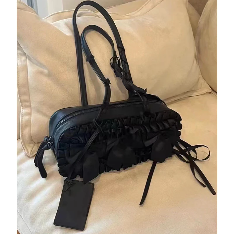 HAEX Gothic Women Handbags Fashion 2024 Lace Bow E Girl Underarm Shoulder Bag Luxury Designer Subculture Bolsas Femininas