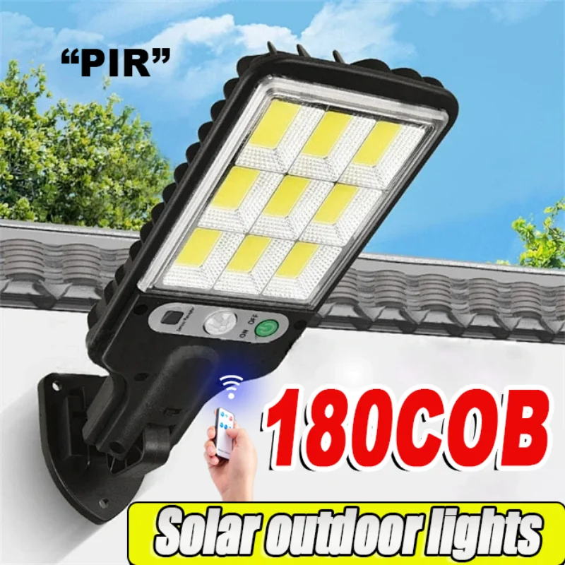 

Solar Powered Street Lamp with Motion Sensor Remote Control COB LED Security Lights Outdoor Waterproof for Garden Patio Garage