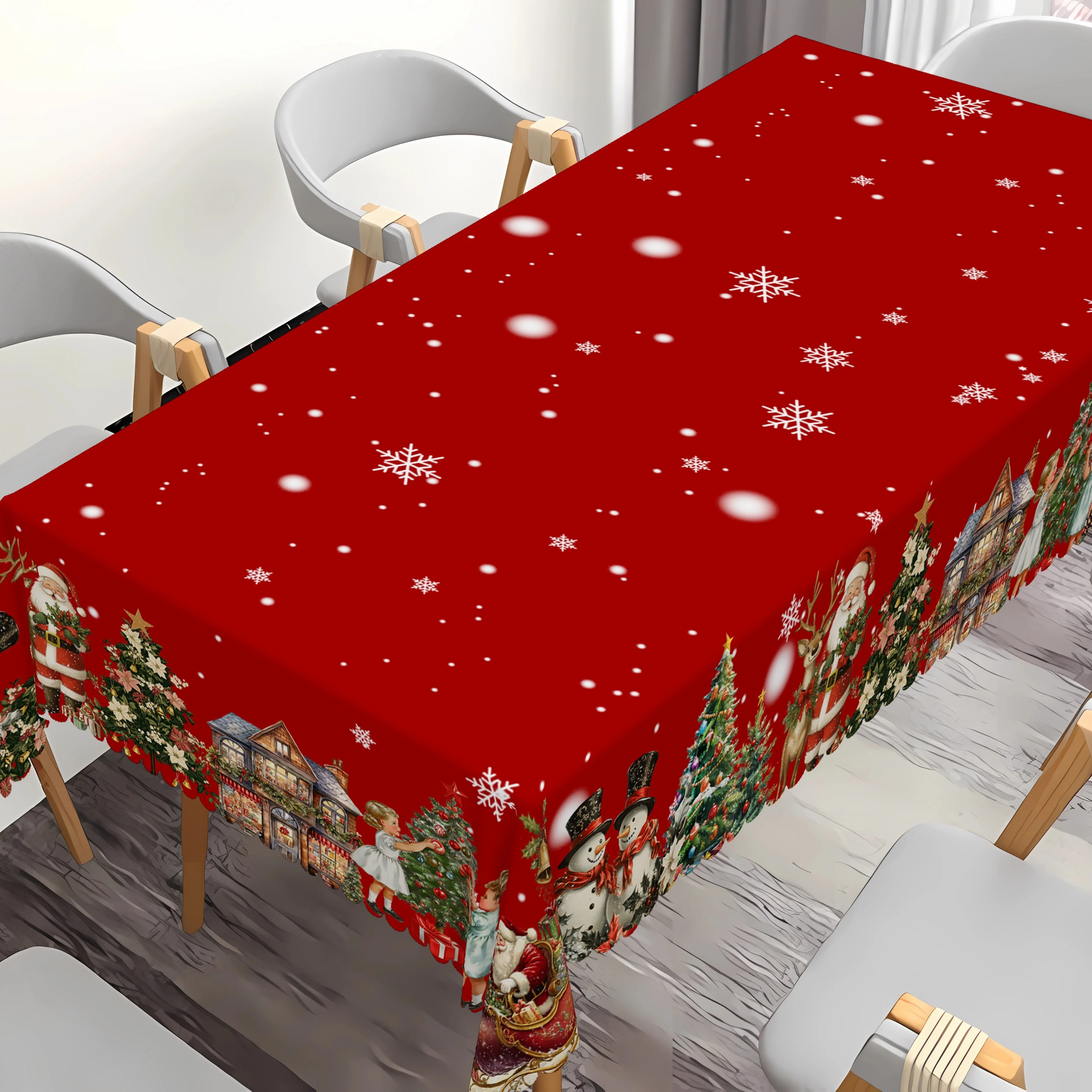Christmas Snowman Santa Claus Tablecloth Table Decor Winter Xmas Tree Snowflakes Kitchen Dining Table Cloth Navidad Decorations