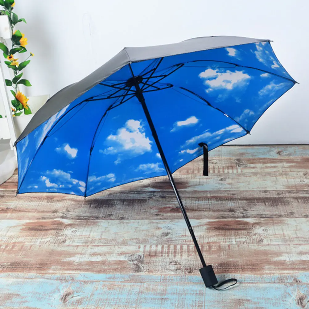 Anti-Uv Sun Rain Protection Windproof Parasol Creative Pattern 3 Folding Foldable Umbrella for Outdoor Activities