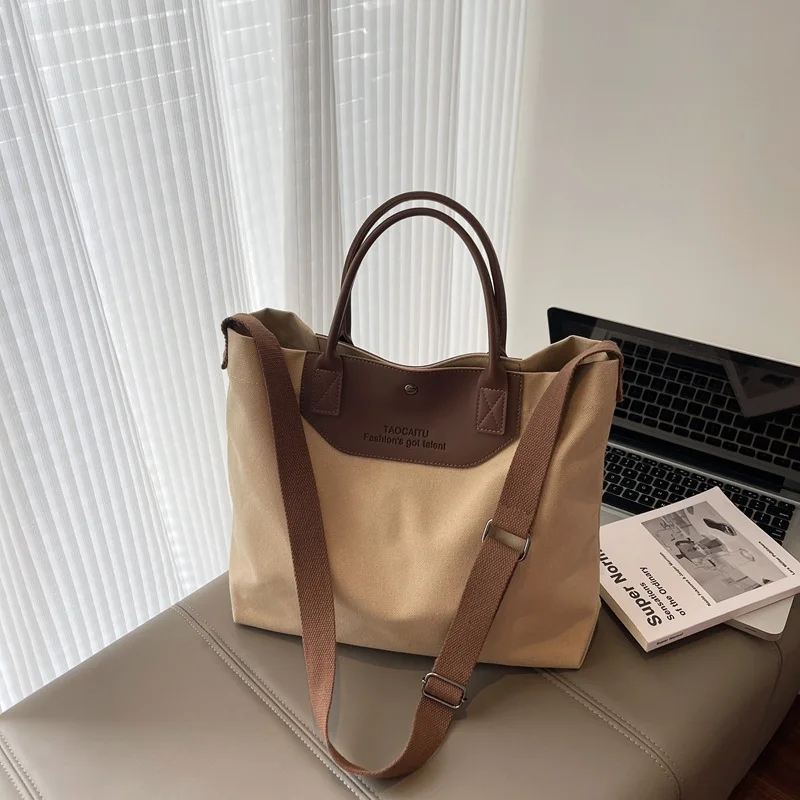 

Simple Crossbody Shoulder Bags Spacious Casual Fashionable Canvas Tote Bag Korean Style for Daily Use School Work Commuting