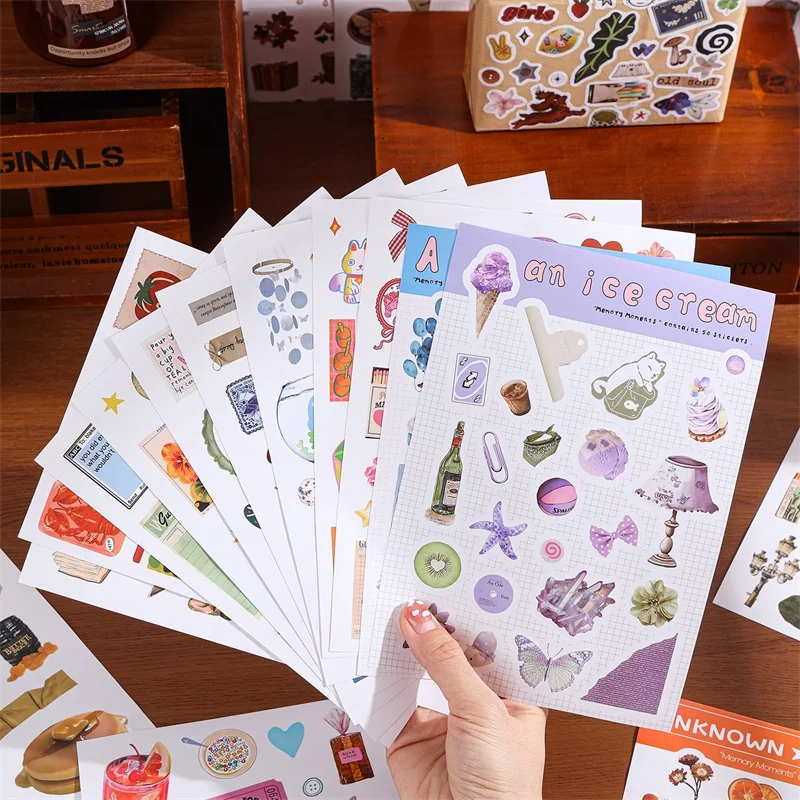 Moment Paper Scrapbooking Sticker Book 50 Different Patterns with Animals Plants Fruits Aesthetic Material for DIY Craft Planner image 5