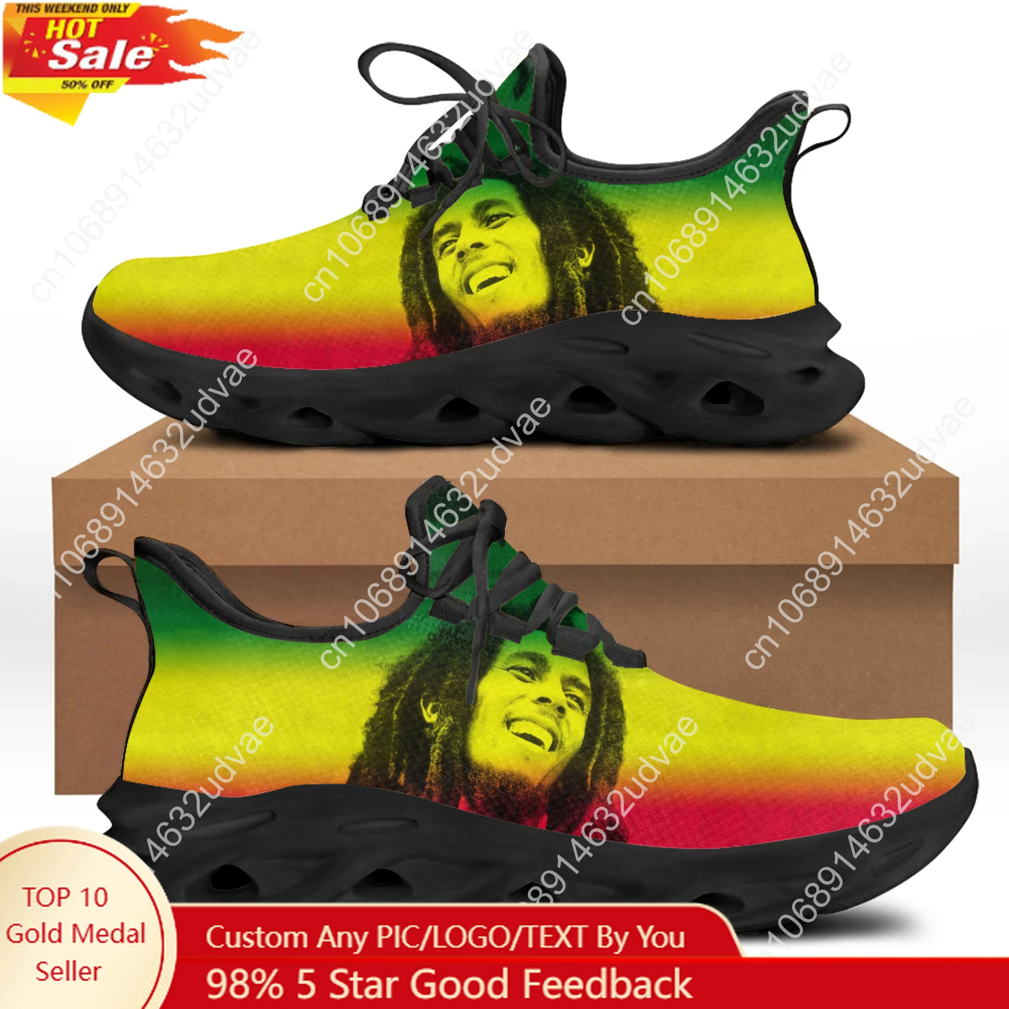 

Bob Marley Reggae Rasta Running Sneakers Mens Womens Sports Shoes Sneaker Lace Up Mesh Footwear Tailor made Shoe Black