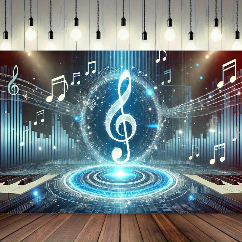Music Melody Digital art banner - bright notes and keyboard design, studio photography background