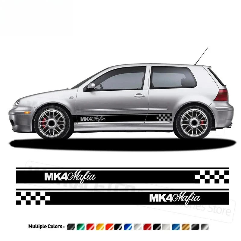 2 Pcs Door Side Stripes Sticker Racing Sport Checkered  Carbon Fiber Vinyl Decal For Volkswagen Golf 4 VW MK4 GTI Accessories
