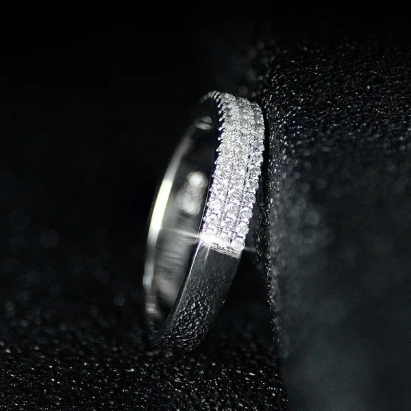 Fashion 925 Sterling Silver 3 Row Paved Stones Rings for Women Semicycle Bling Zircon Crystal Simple Style Bridal Party Jewelry