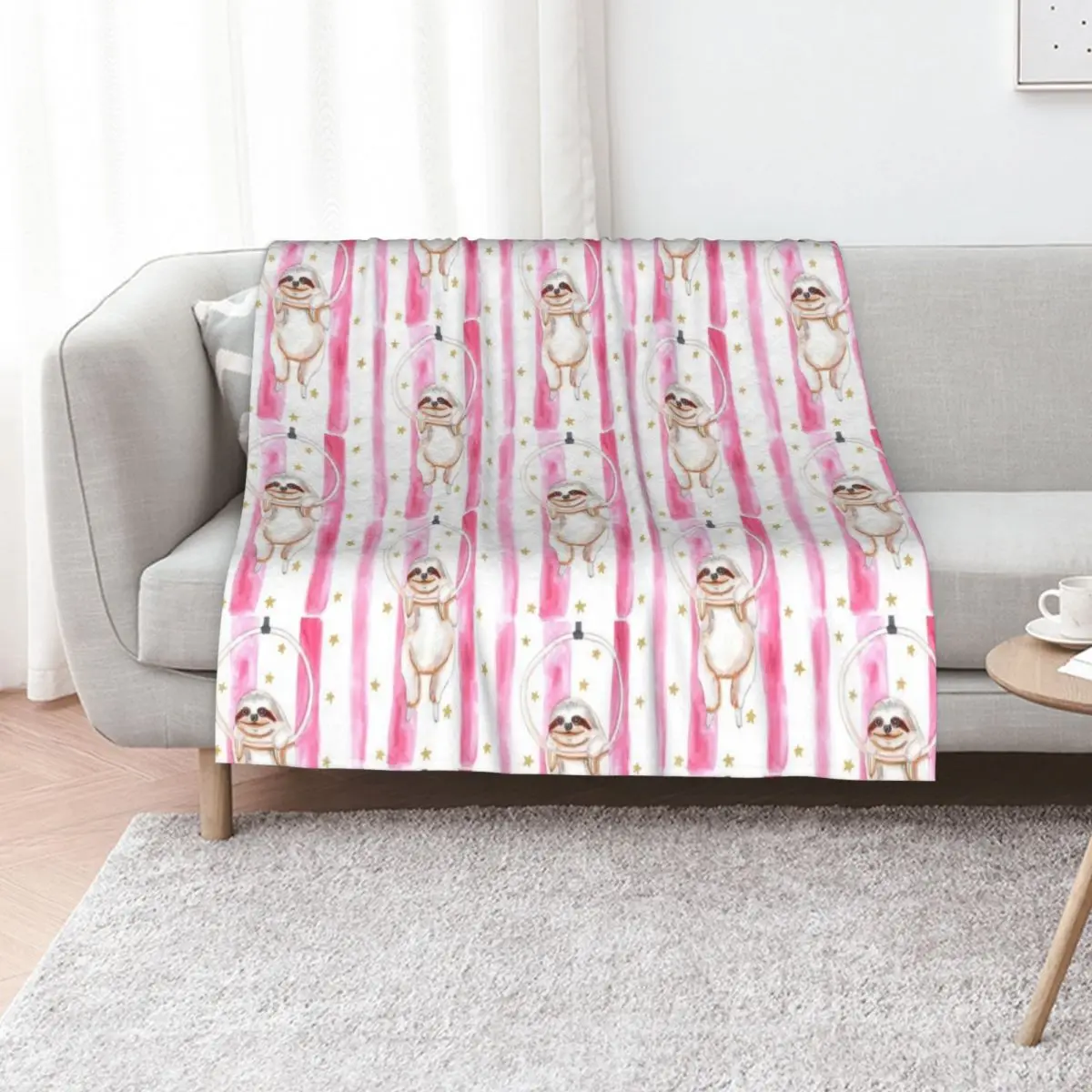 Circus Sloth Watercolor Throw Blanket Sleeping Bag Picnic Loose Tourist Bed Fashionable Stuffeds Blankets
