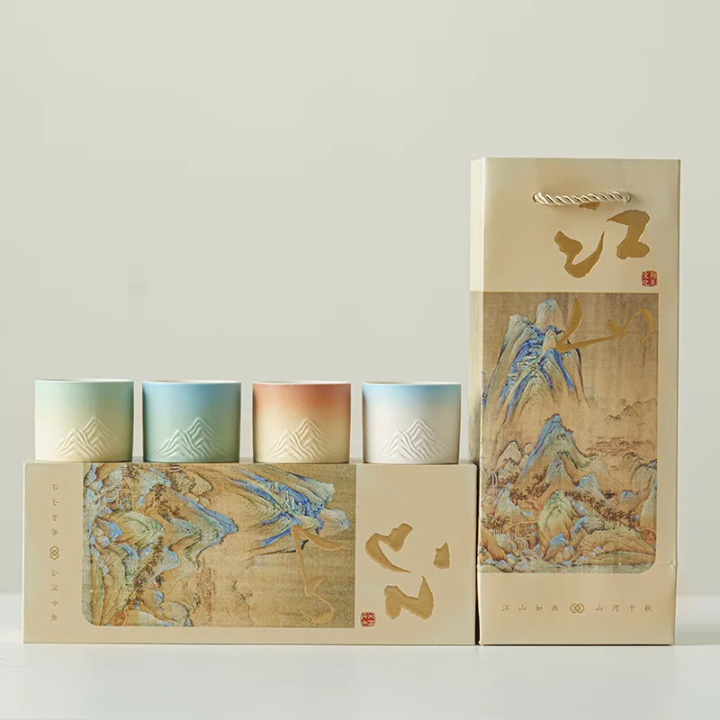 

‌Seasonal Muse Tea Cup Set 4 Artisan Tea Cups Brewing Cup Curated Ceramic Collection for Home Office Cultural Gifting