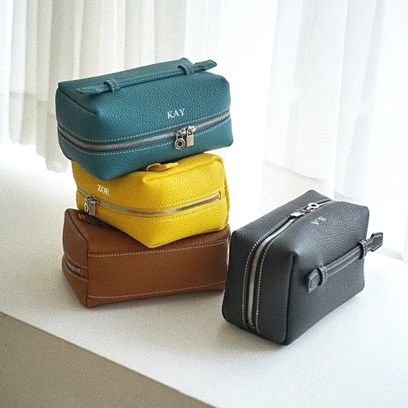 Luxury Fashion Woman DIY Phone Pouch Genuine Leather Lady Custom Name Make Up Bag Casual Wallet Travel Cosmetic Bag Clutch Bag