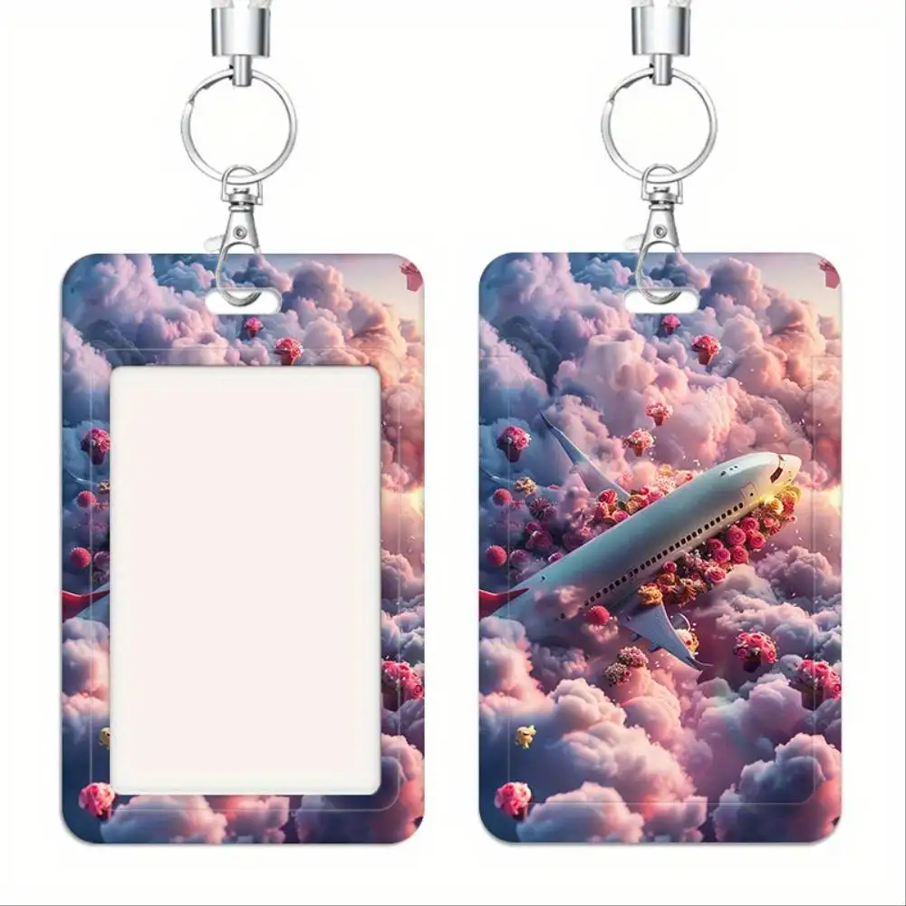 Flower Cloud Flight ID Card Holder Plastic Multi Card Protector Floral Airplane For Doctor Nurse Student Work Permit