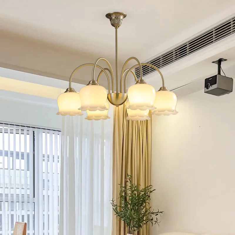 

Cream wind living room dining room bedroom chandelier lily of the valley modern simple light luxury all copper Nordic new