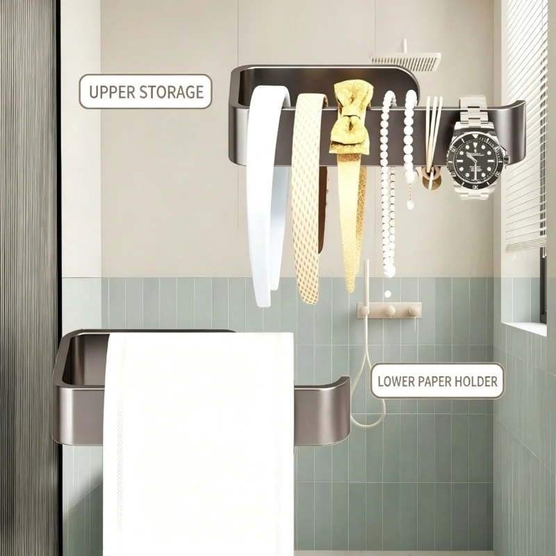 Wall-Mounted Toilet Paper Rack Space-Saving No Drilling Required Rustproof Anticorrosion Bathroom Kitchen Paper Toilet Holder