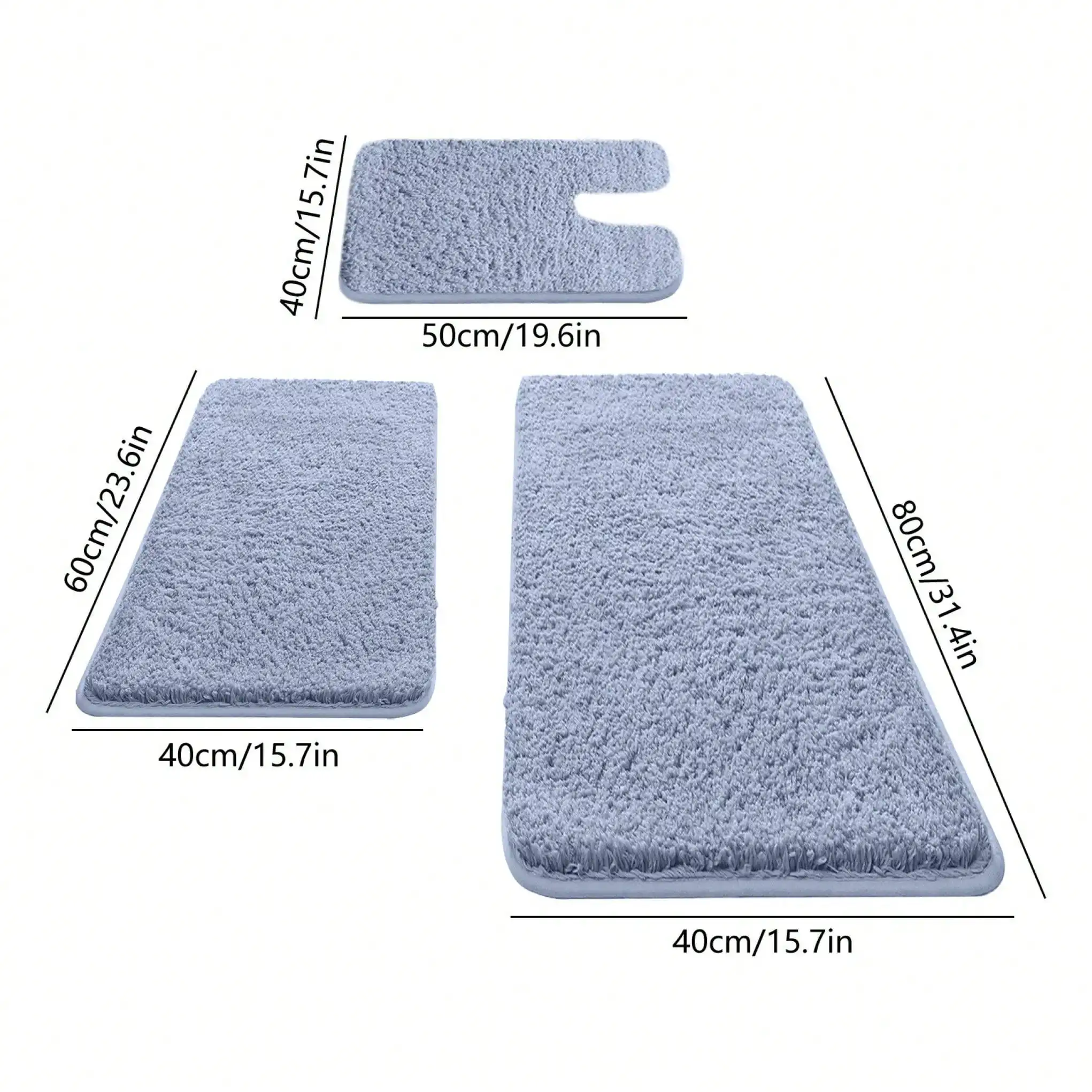 3-Piece Soft Memory Foam Bathroom Rug Set, Non-Slip Absorbent Bath Mat, Plush Shaggy Shower & Toilet Mat Combo, Water-Resistant Bathroom Accessories For Tub, Shower & Laundry Room