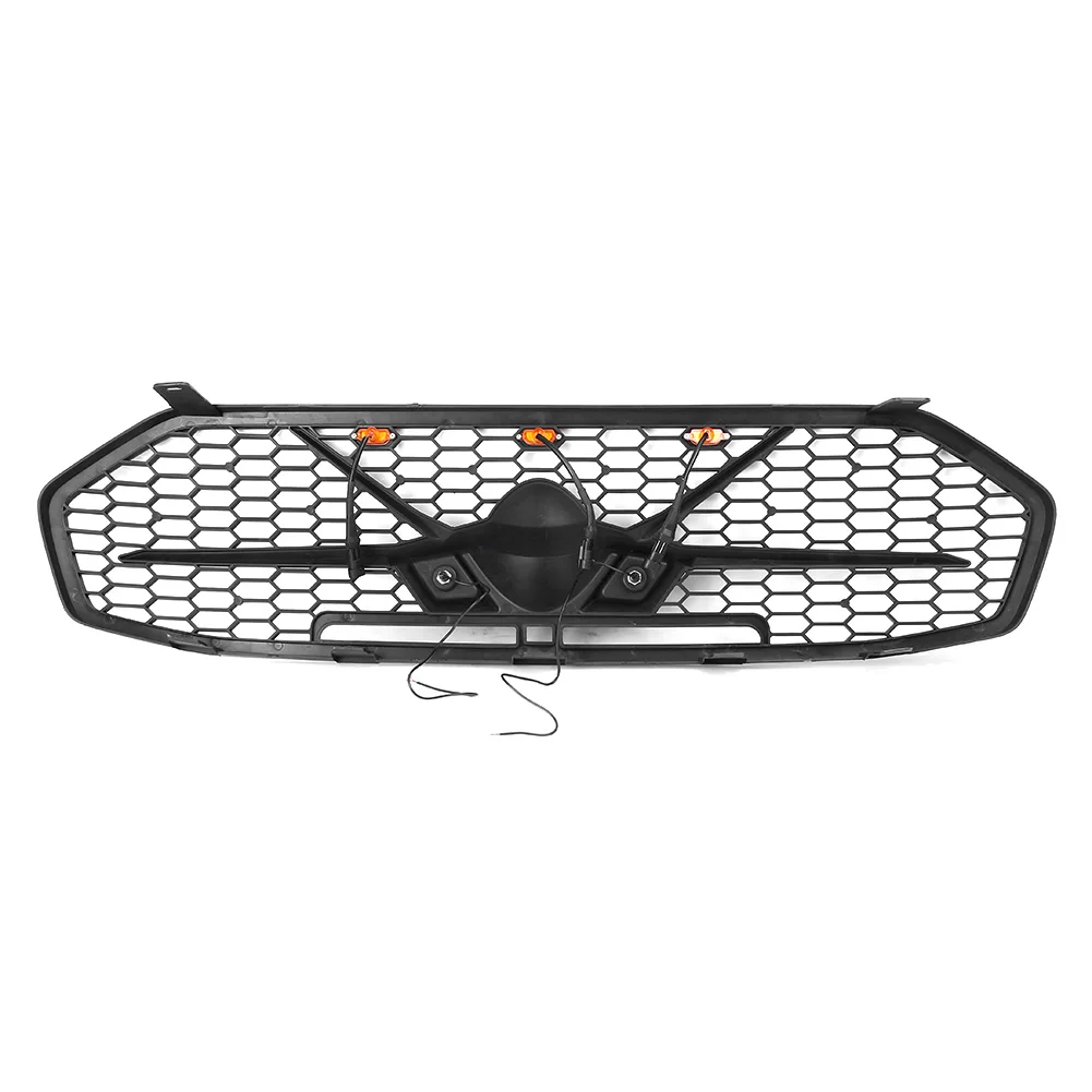 Car Front Radiator Mesh Grille Exterior Moulding Grill w/ Amber LED Lights For Ford Everest 2015 2016 2017 Black ABS