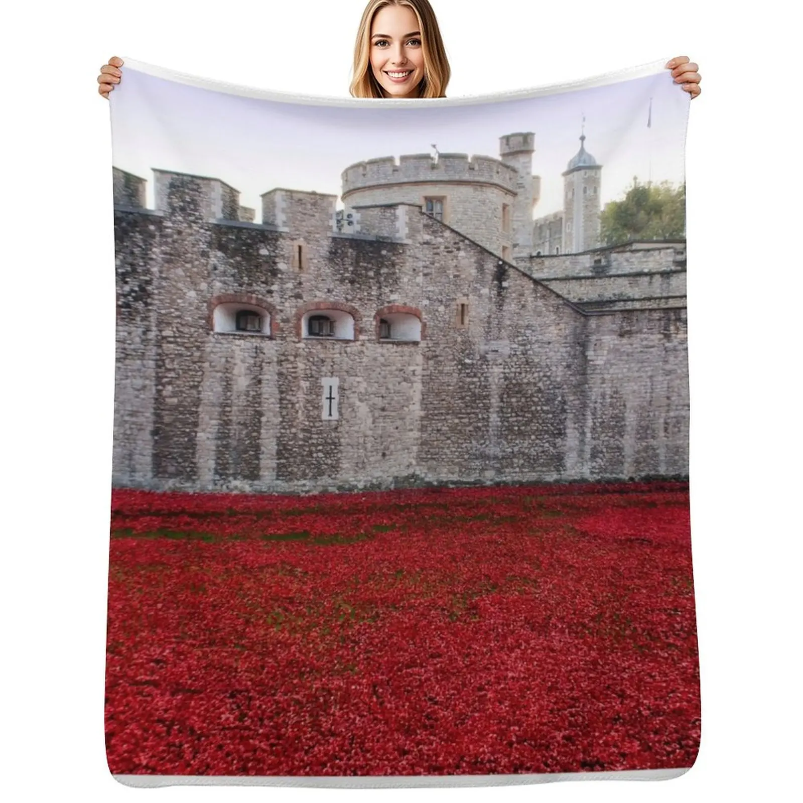 

Tower of London Red Poppies Throw Blanket Shaggy Weighted Quilt Blankets