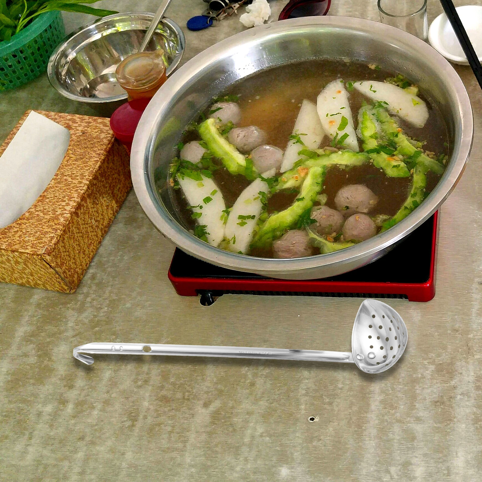 

Stainless Steel Slotted Spoon Pasta Strainer Tablespoon for Cooking High Temperature Resistant Kitchen Tool Metal