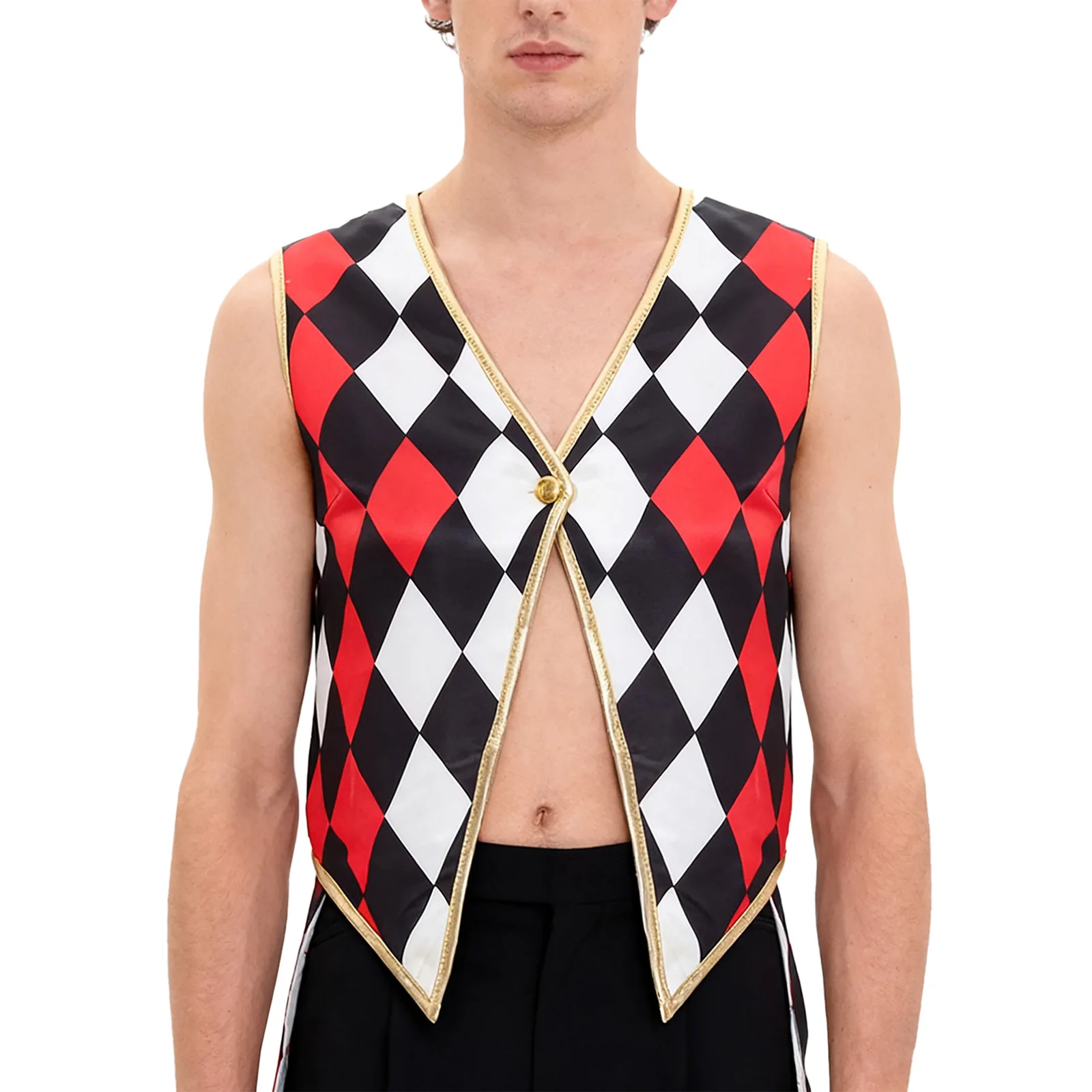 

Women Fashion Circus Ringmaster Clown Performance Vest Cardigan Checkerboard Stylish Funny Clown Halloween Cosplay Waistcoats