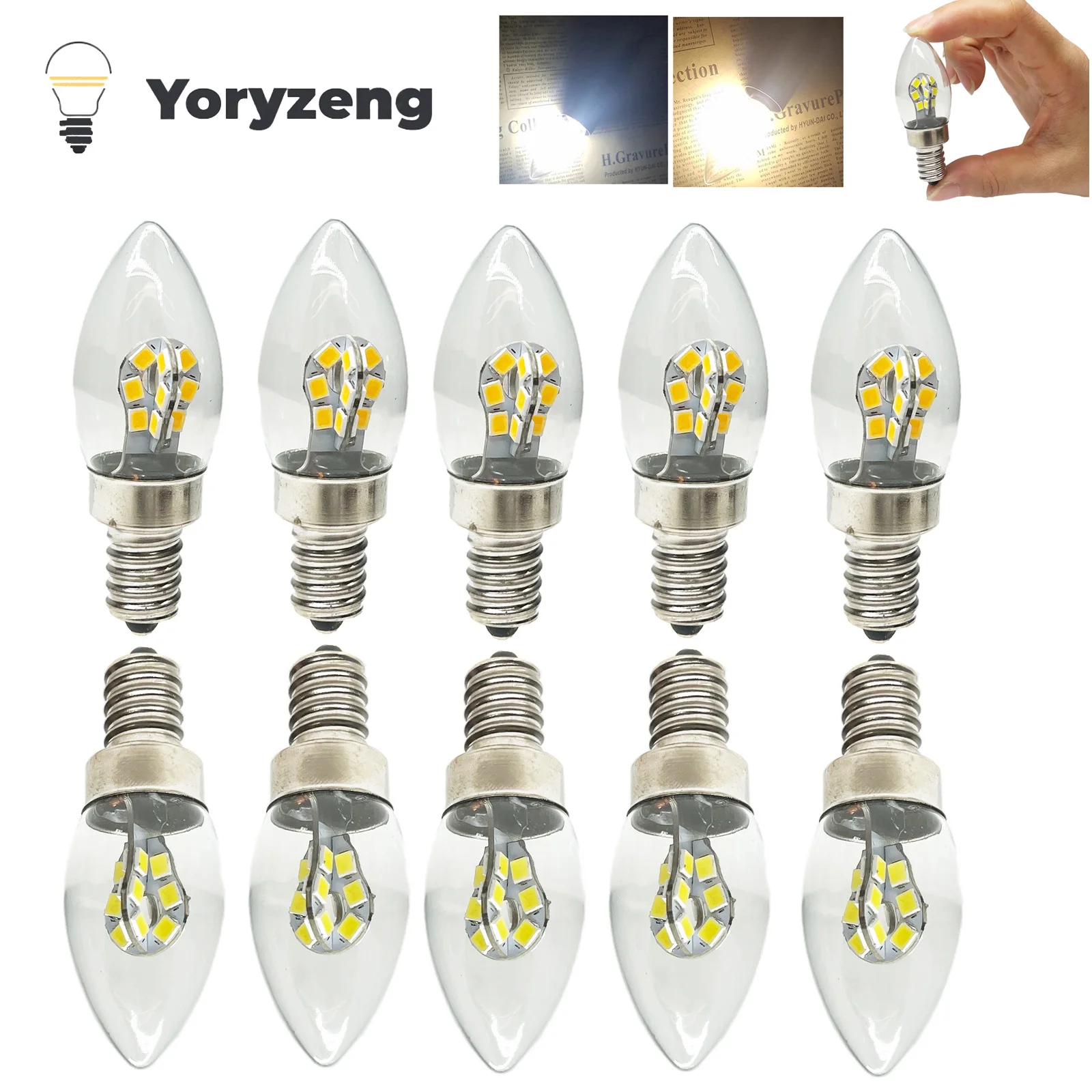 

20PCS LED Candelabra Candle Light Bulbs E12 E14 2W 2835 SMD 24LEDs Clear Shell 85-265V Replace 25W Halogen Lamps For Chandelier