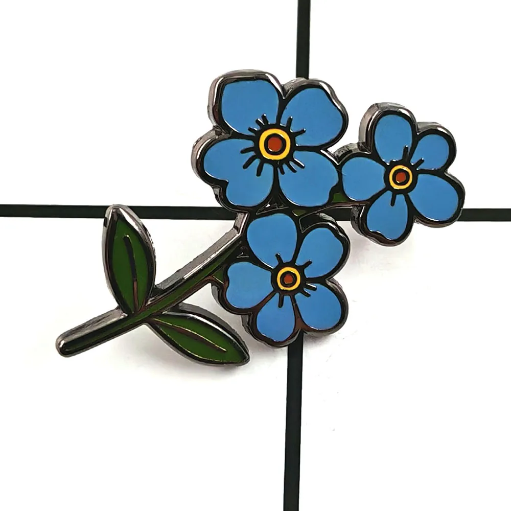 Romantic Forget-me-not Brooch Blue Floral Emblem Badge Vintage Style Plant Flower Enamel Pin Companion Decoration Couple Gift