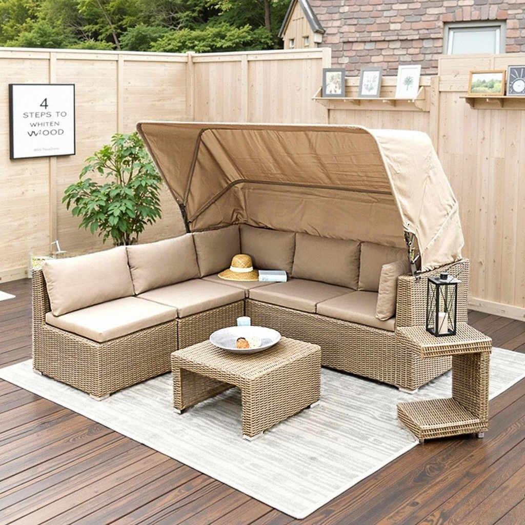 Outdoor sofa with canopy bed rattan chair leisure bed and breakfast courtyard hotel
