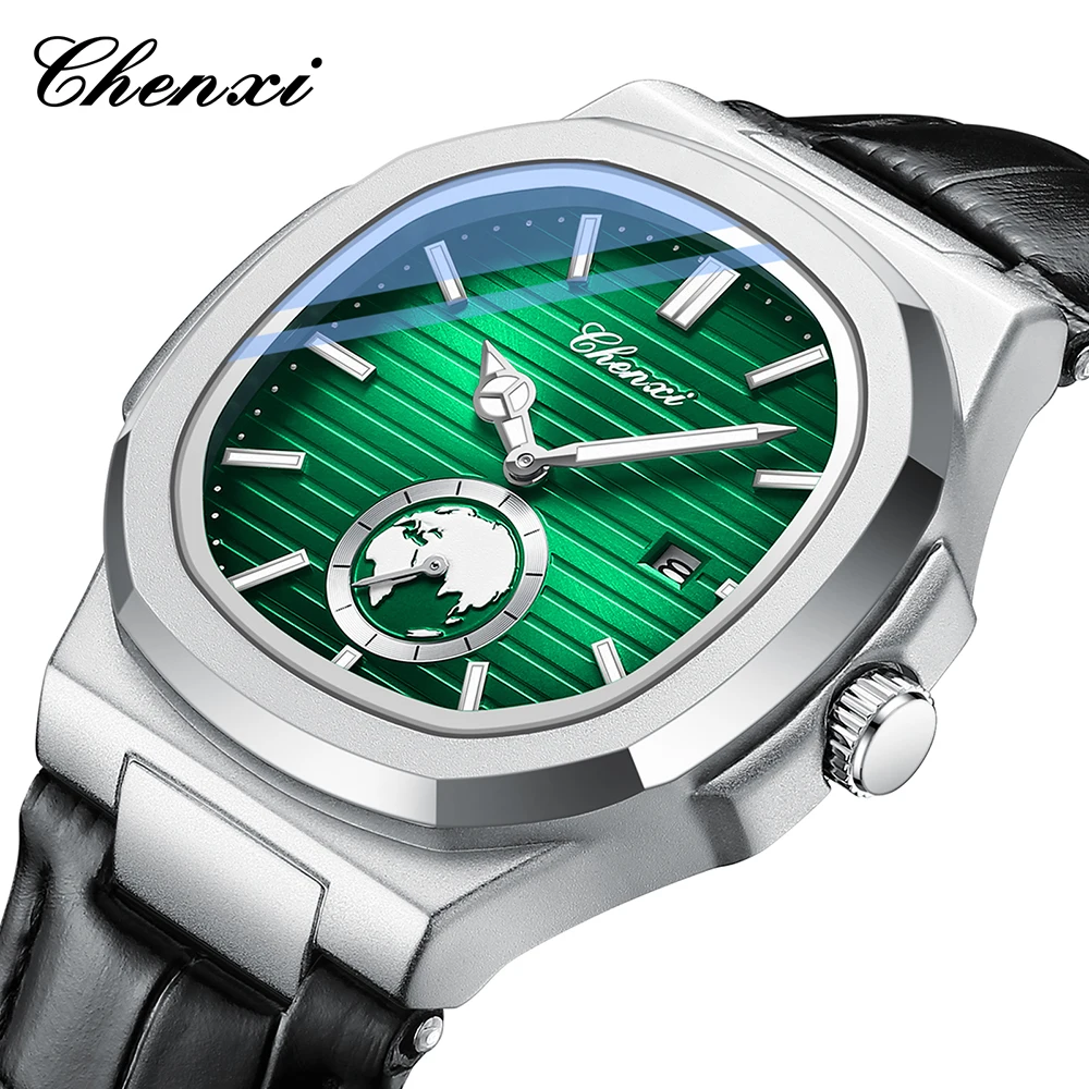 CHENXI New Men Watch Luxury Brand Sport Leather Waterproof Square Quartz Watch For Mens Fashion Wristwatch Luminous Date Clock