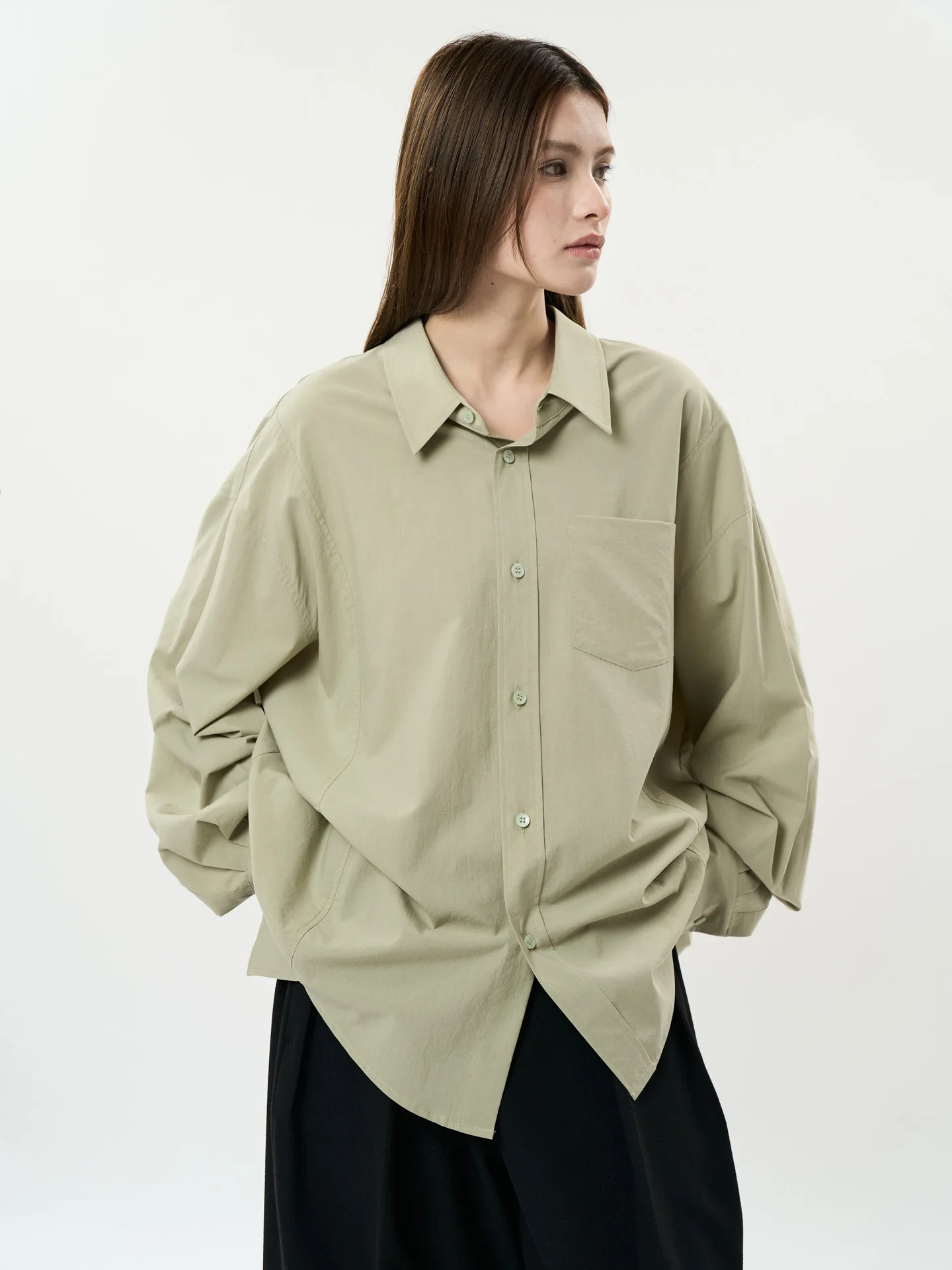

Spring and Autumn Women's Casual Solid Color Collar Long Sleeve Loose Shirt