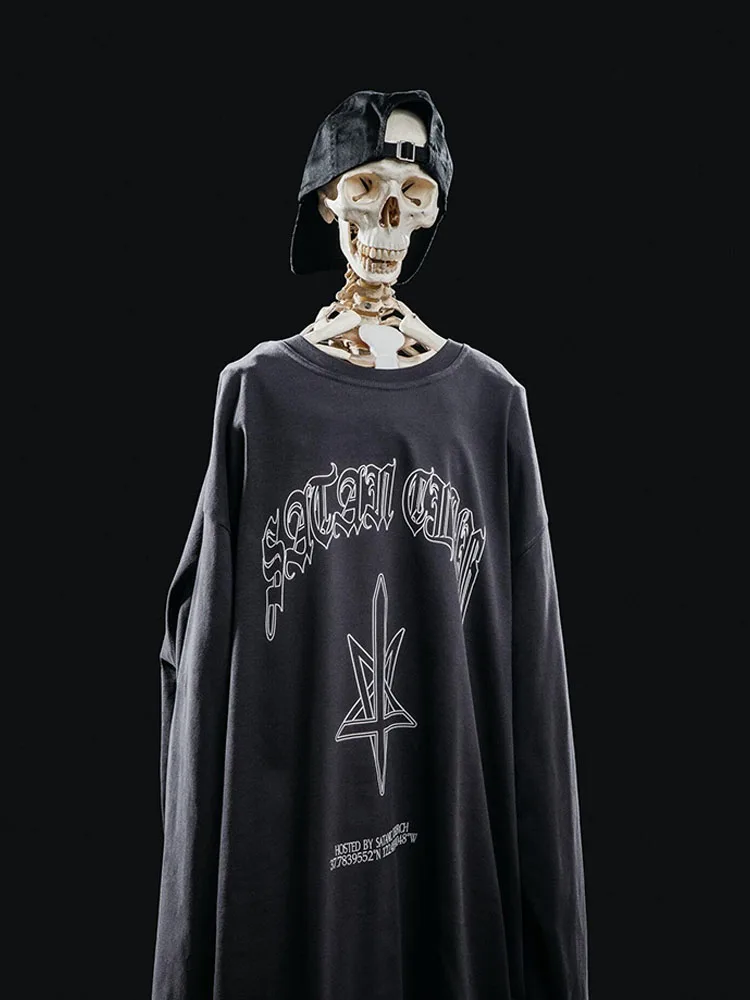 Men T-Shirts Graphic Oversized Long Sleeve Tops Printed Autumn Cotton Korean Vintage Harajuku Goth Streetwear Y2k Tees Clothes