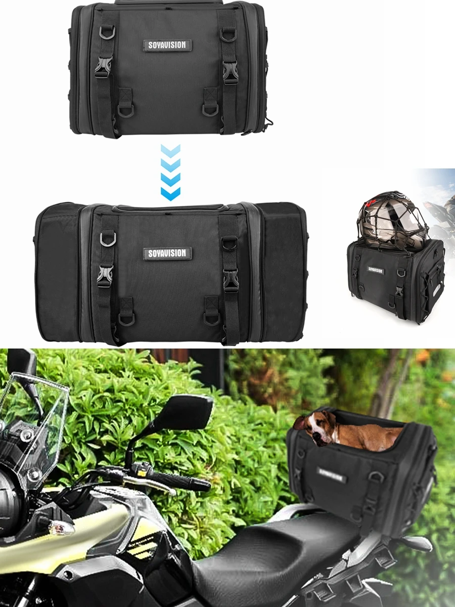 Motorcycle Tail Pet Bag Waterproof 20L-60L Expandable Back Seat Saddle Bag Luggage Pannier Motorcycle Accessories Rider Backpack