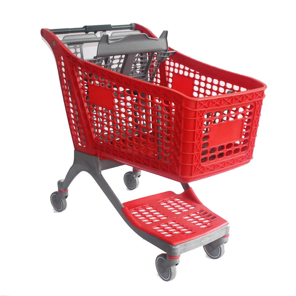 شعار مخصص عربة التسوق البلاستيكية 180L للطي عربة سوبر ماركت كبيرة عربات التسوق البقالة البلاستيكية