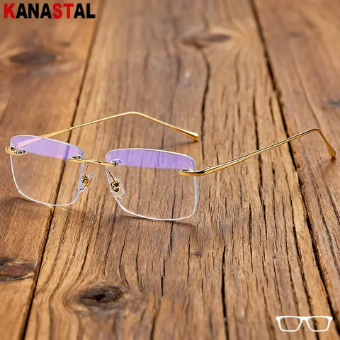 Men Metal Rimless Eyeglasses Frame Blue Light Blocking HD Lenses Women Anti Fatigue Glasses Prescription Myopia Reading Eyewear