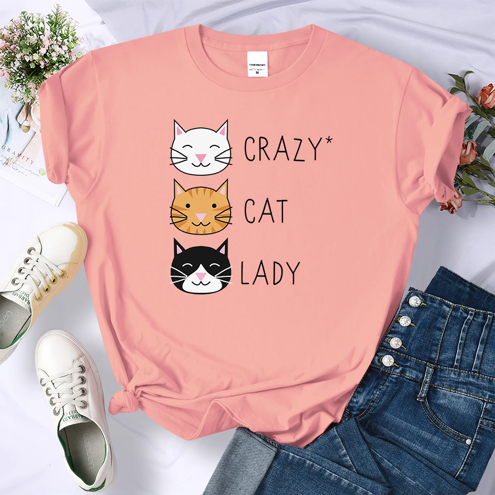 Crazy Cat Lady-camisetas bonitas de Hip Hop para mujer, ropa para el sudor a la moda, Tops de marca de verano, camisetas informales holgadas con cuello redondo para mujer