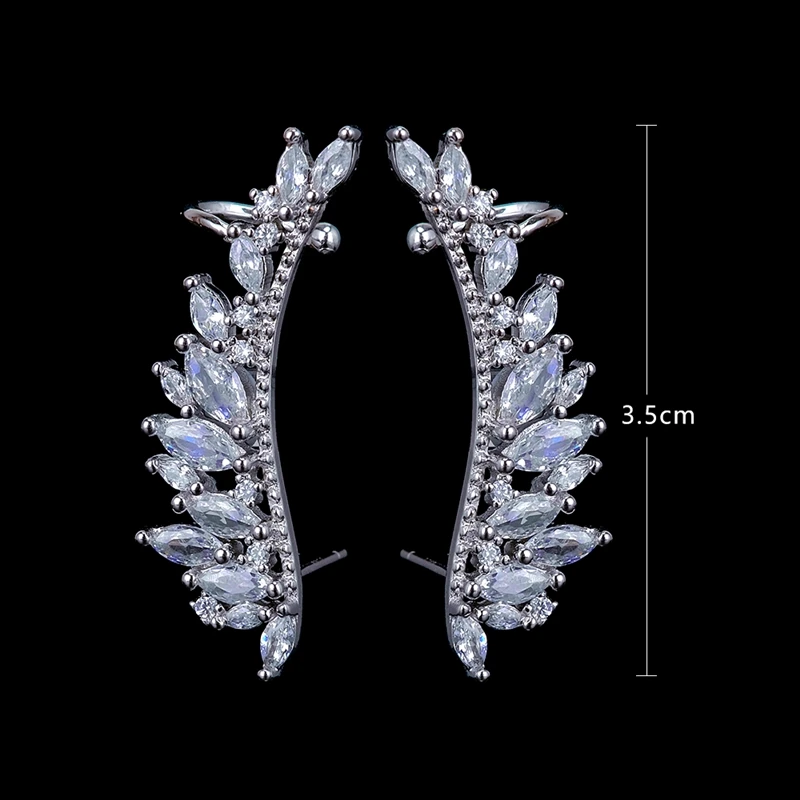 Ekopdee New Designer Vintage Shining Leaf Cubic Zirconia Clamp Climber Ear Clip For Women Girl Fashion Crystal Jewelry